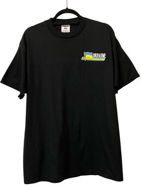 Vintage Jerzees T-shirt, Embroidered Ukrainian flag, Black, Size Large